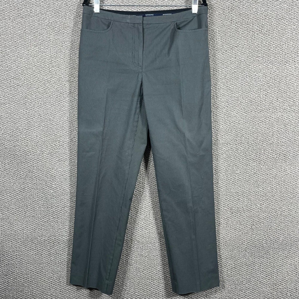 Magaschoni‎ Dress Pants Mens Gray Pinstriped Straight Leg Flat Front Business